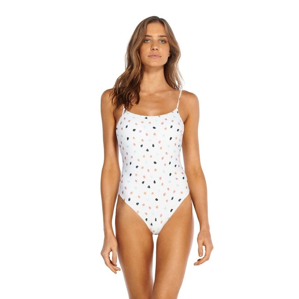Vix Arena Rosie Polka Dot One-Piece Swimsuit Adjustable Straps White Size L NWOT